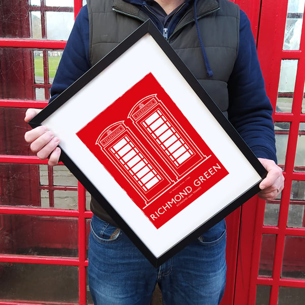 K6 TELEPHONE BOXES RICHMOND GREEN A3 Print