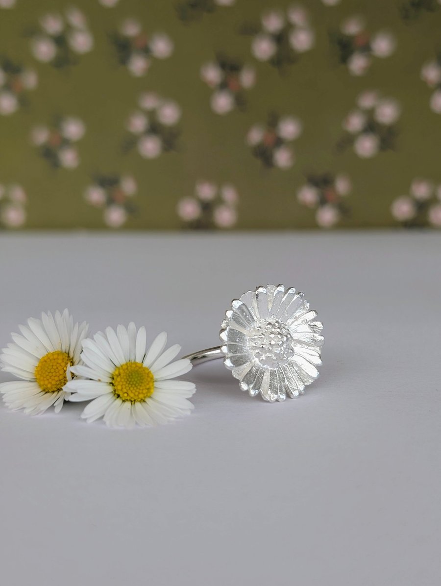Image of Sterling Silver Daisy Ring - Big Daisy Flower Ring - Handmade Silver Jewellery