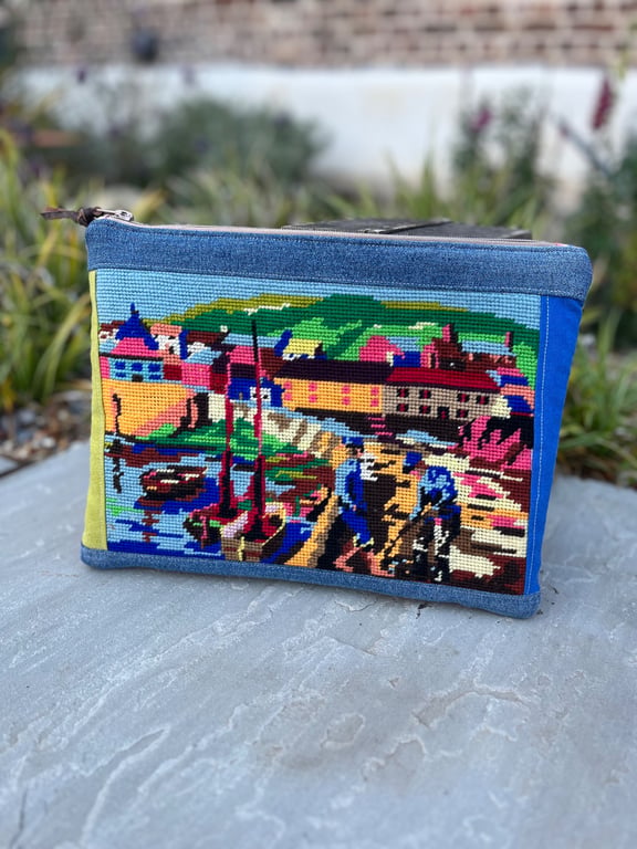 Vintage Mousehole tapestry large soft pouch with colourful back