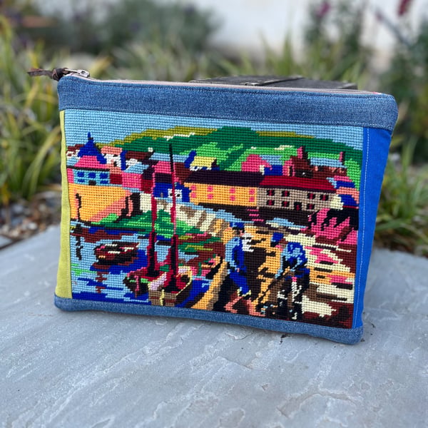 Vintage Mousehole tapestry large soft pouch with colourful back