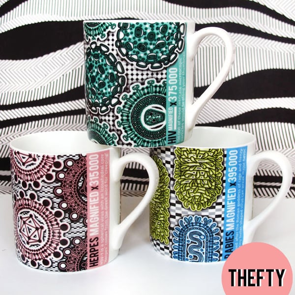 Retroviral Fine Bone China Mug Trio: HERPES, RABIES, HIV