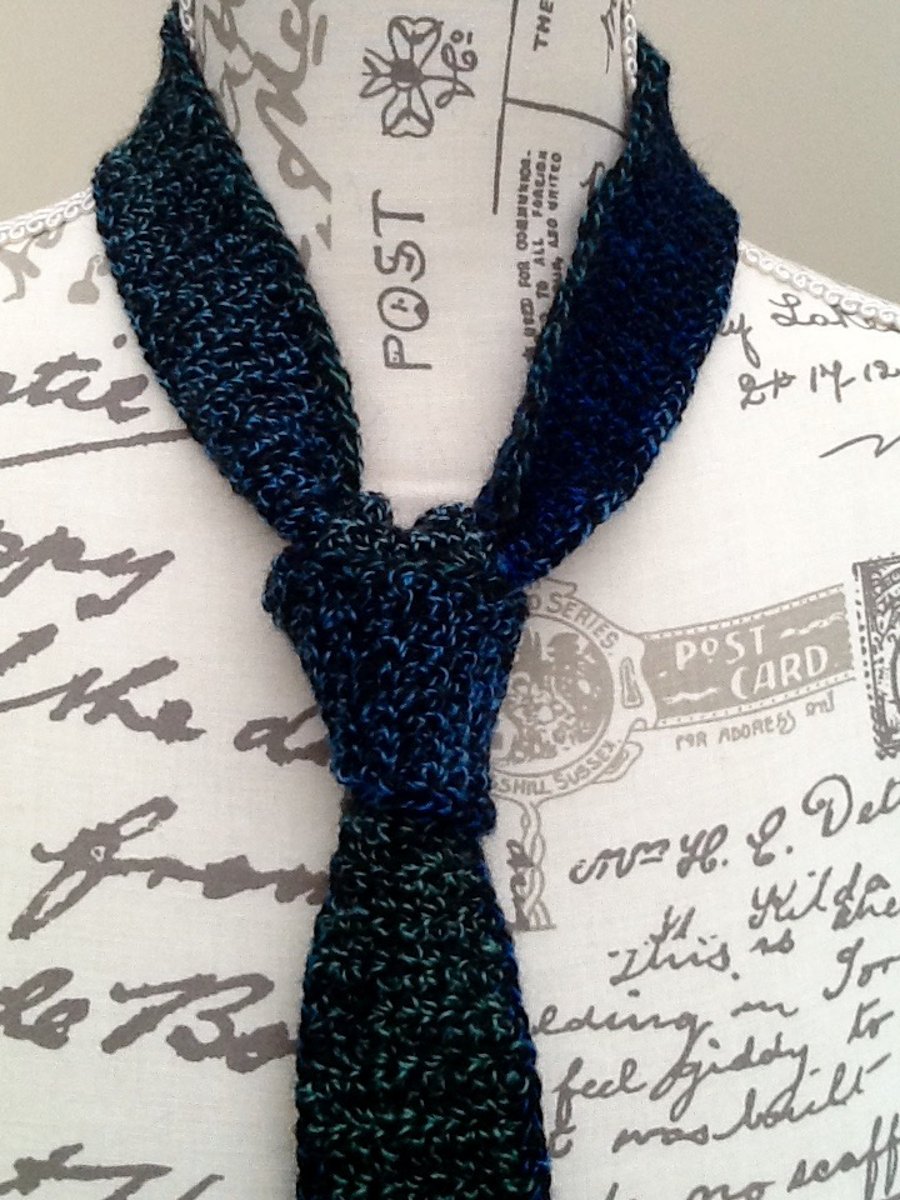Kingfisher Hand Crocheted Gents Neck Tie in Denys Brunton Designer Yarn.