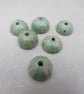 6 Small Verdigris Green Half-round Ceramic Flower Beads - Image 2