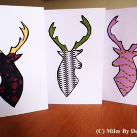 Trio Of Funky Stag Cards