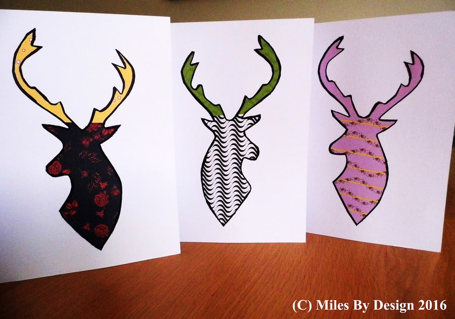 Trio Of Funky Stag Cards