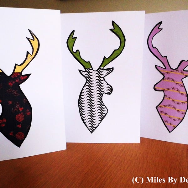 Trio Of Funky Stag Cards