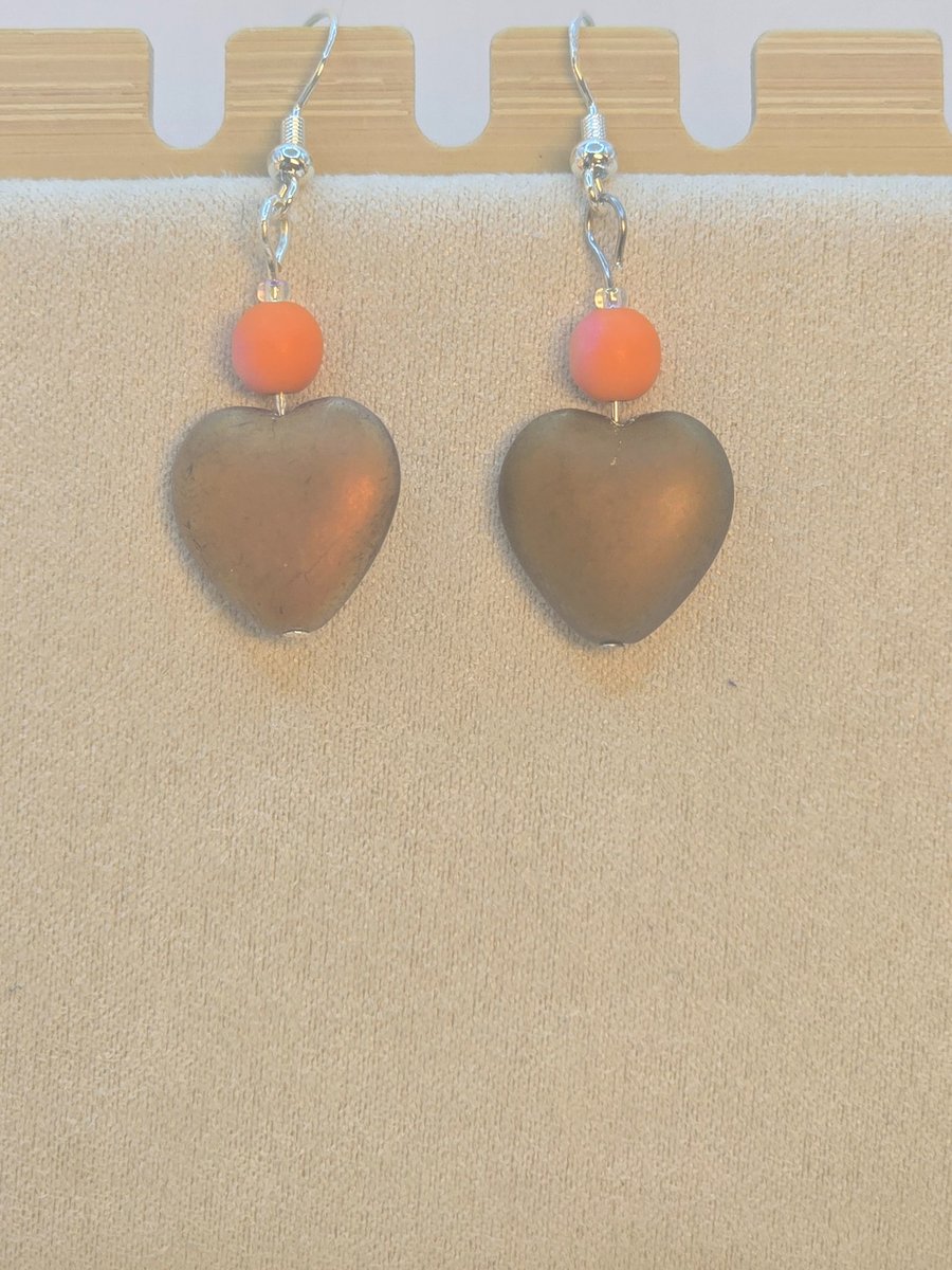 Gold heart earrings - Orange