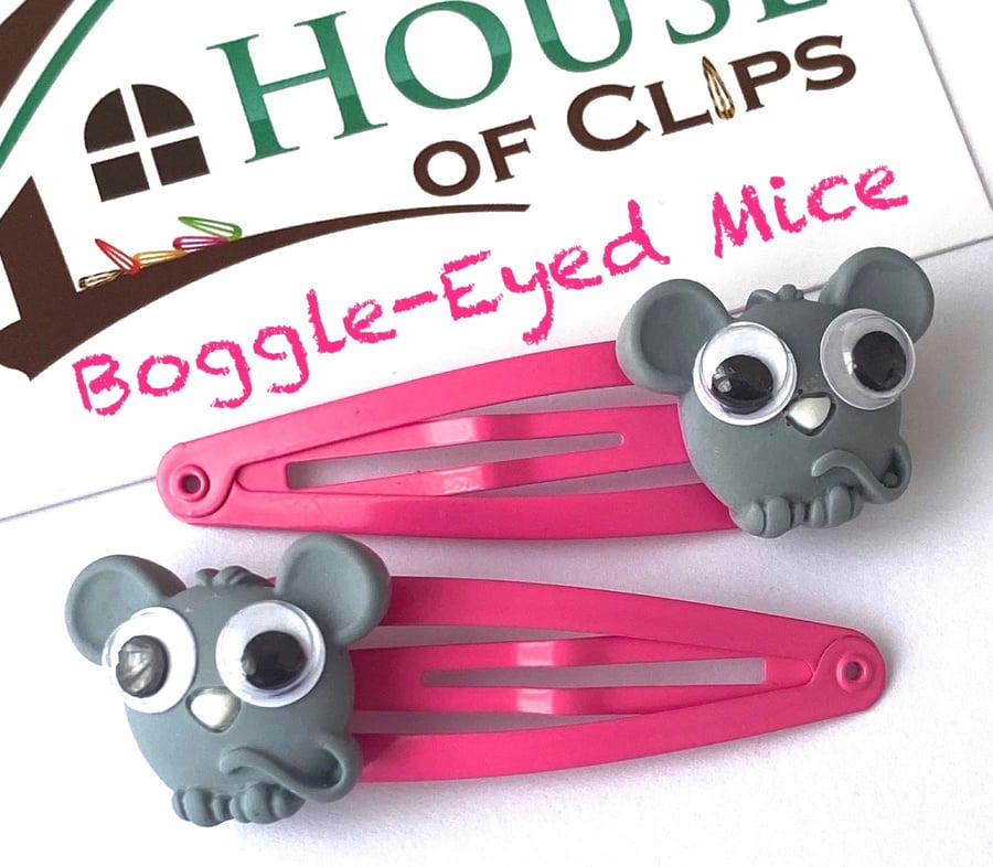 Boggle-Eyed Mice Hair Clips x2 - Mouse Hair Clips - Cute Mice Hair Clips - Mice 