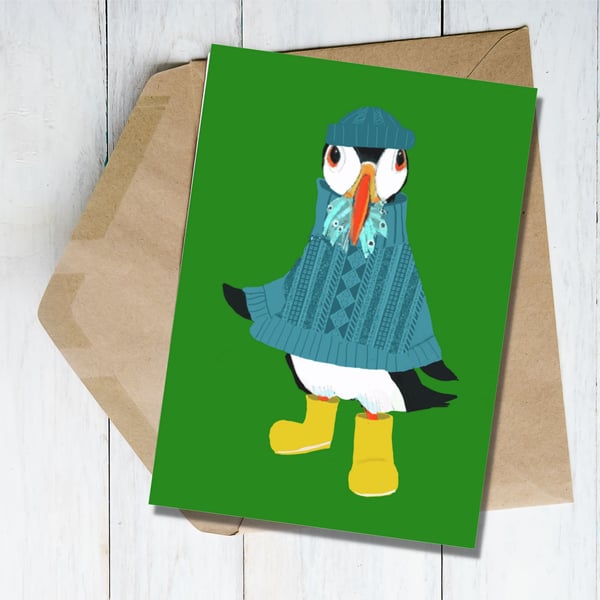 Puffin cards Puffins in fishing jumpers