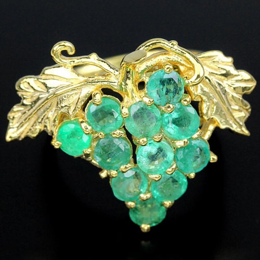 Baroque Emerald Bunch of Grapes & Vine Leaves Foliate Ring