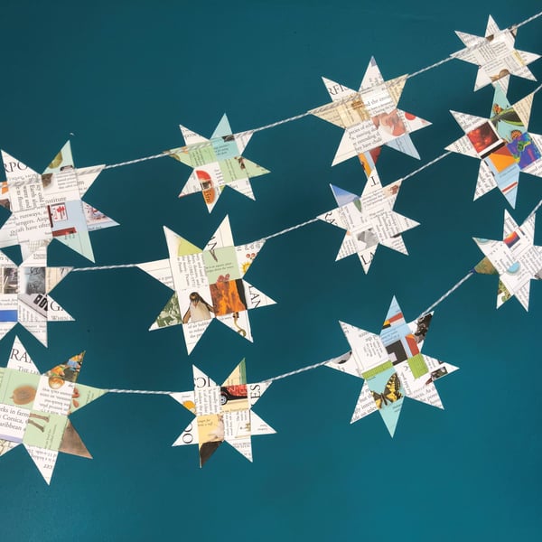 Vintage Encyclopedia paper star bunting