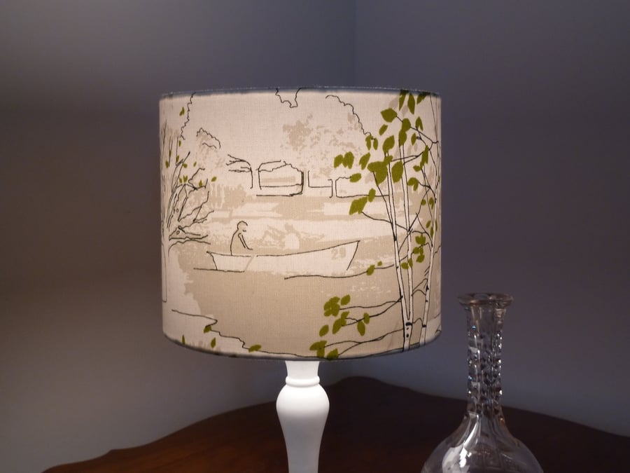 'Brompton Road' fabric covered drum lampshade 25cm in green