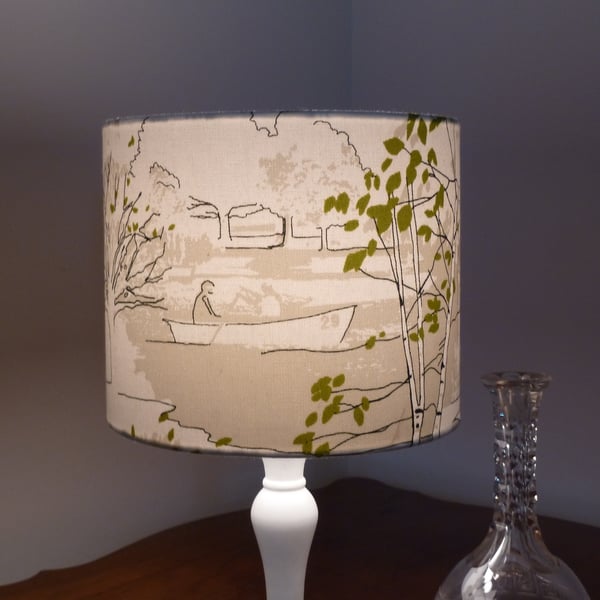 'Brompton Road' fabric covered drum lampshade 25cm in green