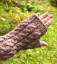 Hand knitted fingerless gloves.           BROWN 