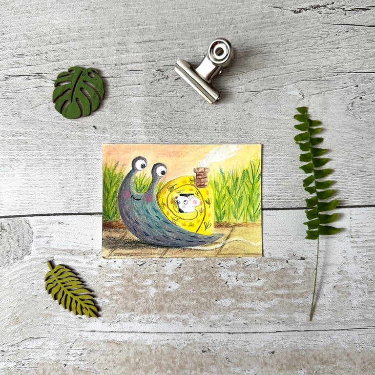 Snail Miniature Original ACEO painting - One of a kind