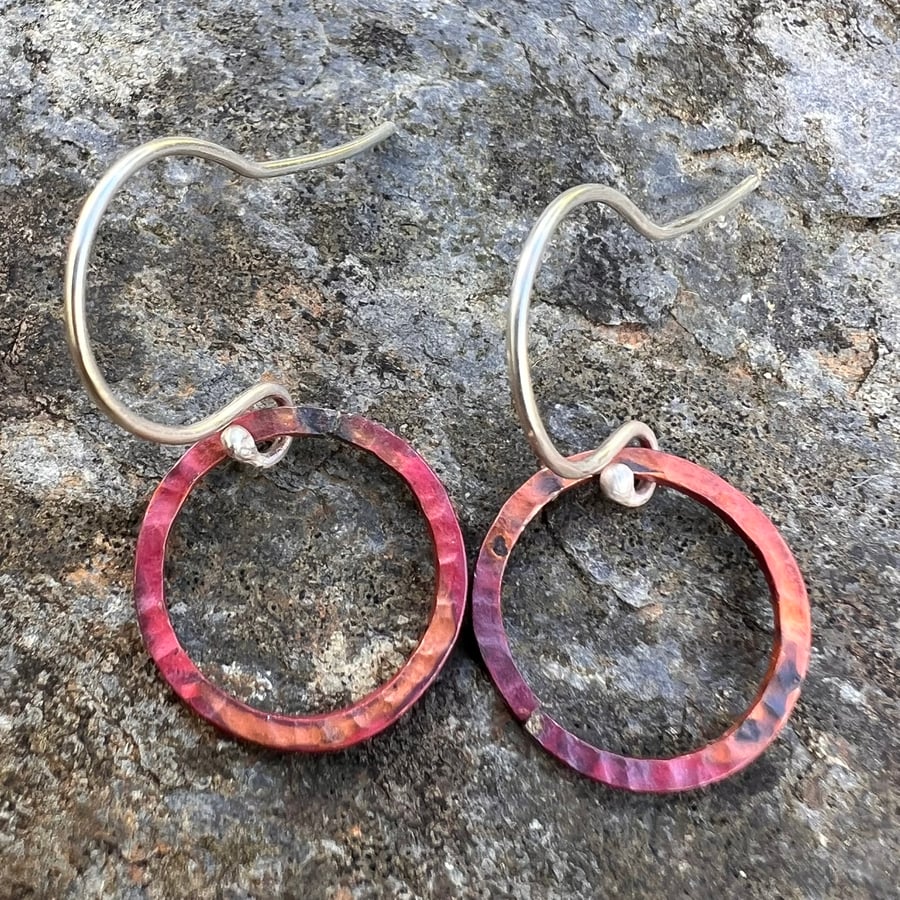  Copper Textured Circle Dangle  Earrings