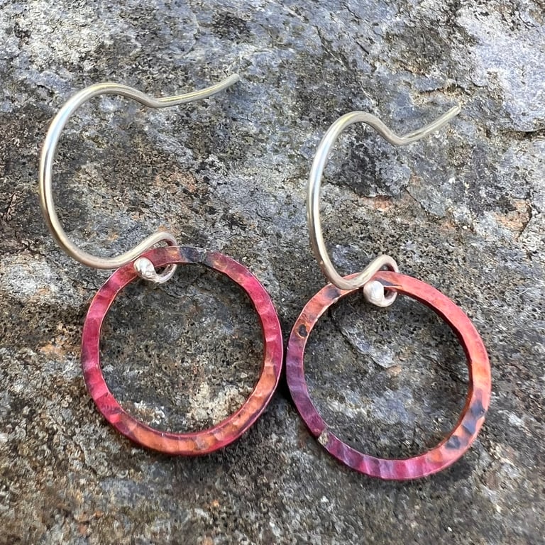  Copper Textured Circle Dangle  Earrings