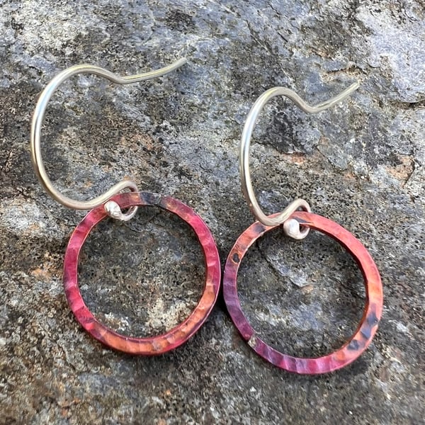  Copper Textured Circle Dangle  Earrings
