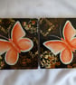 Hand Painted Oak Wood Coaster Set of 2, Orange Butterflies - Image 2