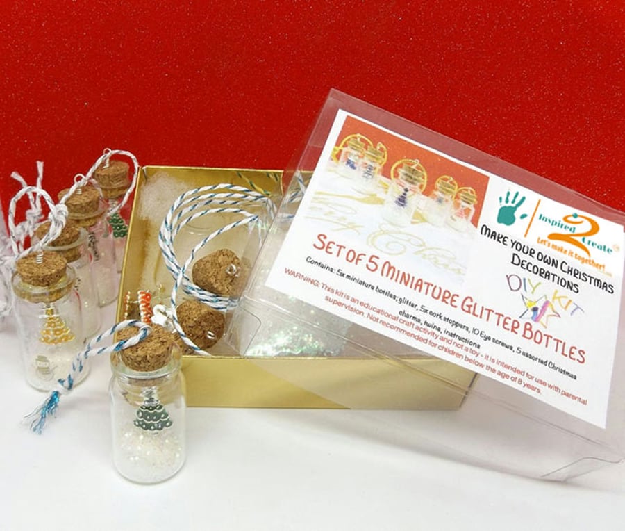 Set of 3 or 5 Christmas DIY Miniature Charm Bottles