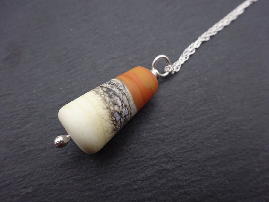 lampwork glass pendant, sterling silver chain, brown beach