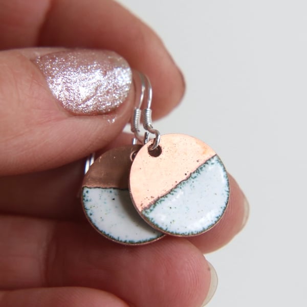 White and Copper Enamel Earrings Seconds Sunday Sale