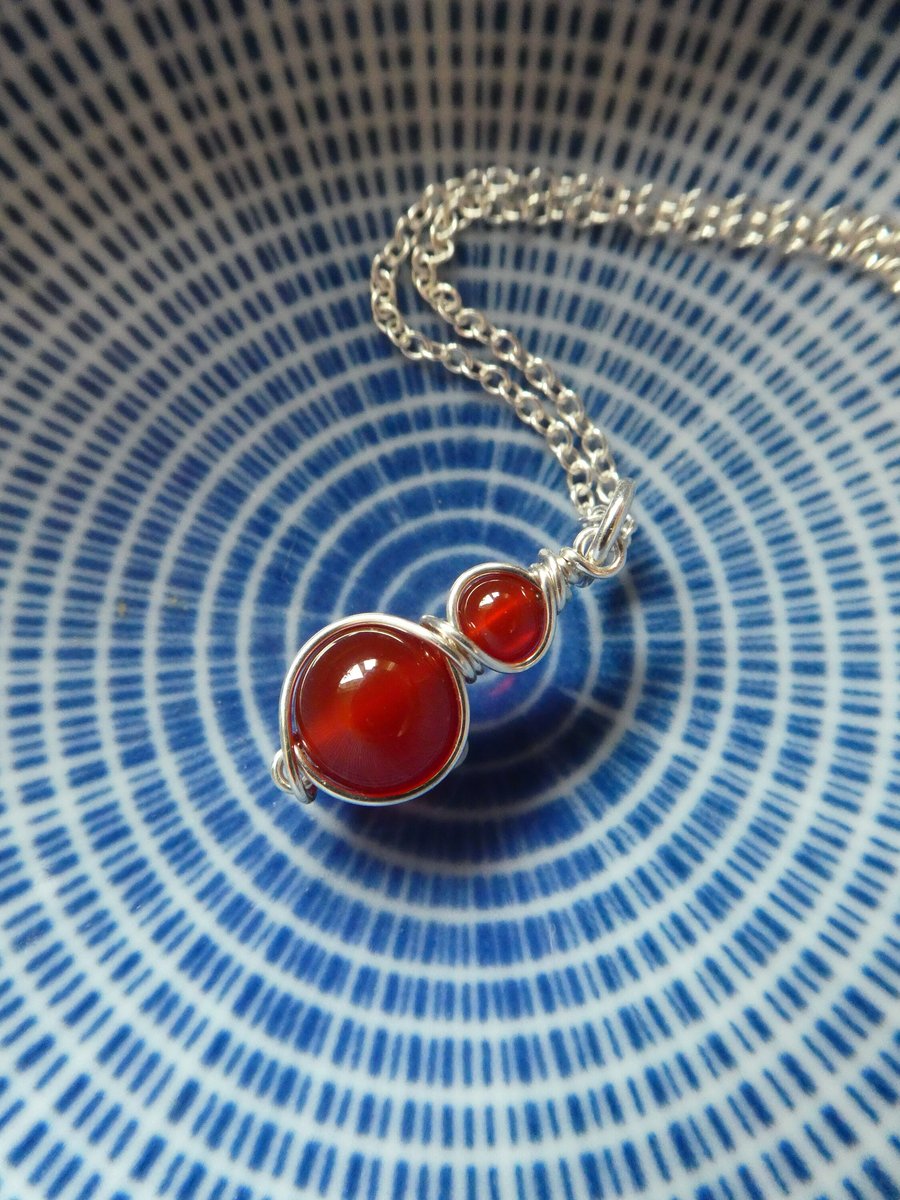 Sterling silver and carnelian pendant, July birthstone necklace in silver