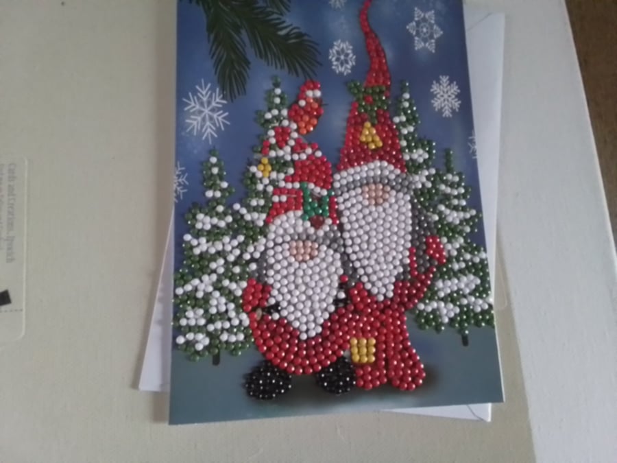 Christmas card. Bead art card. Gonks. Gnomes. Ref 459