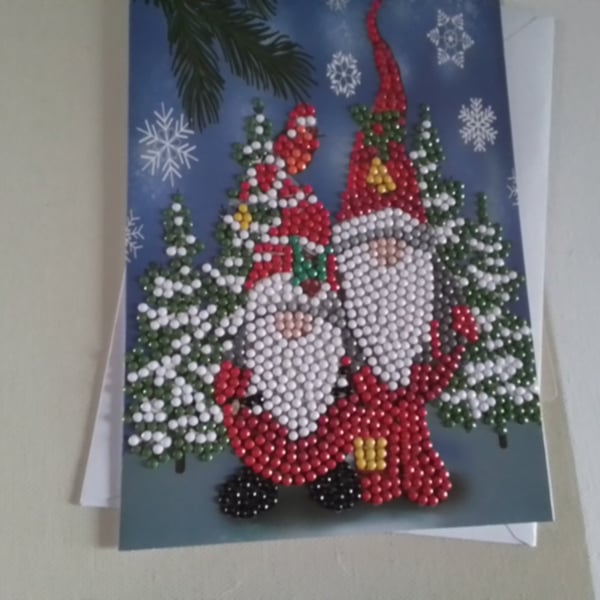 Christmas card. Bead art card. Gonks. Gnomes. Ref 459