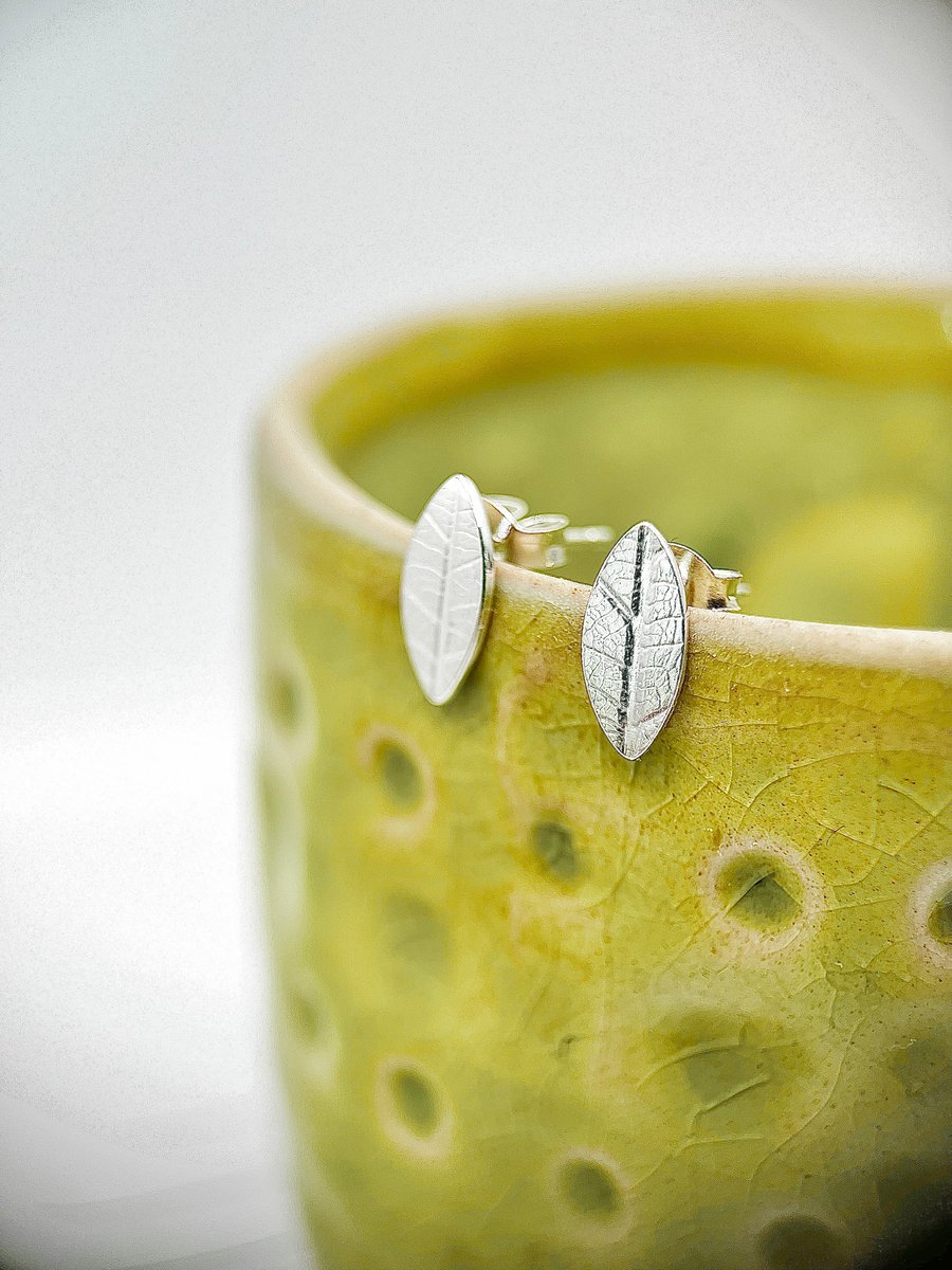 Sterling Silver Leaf print Stud Earrings