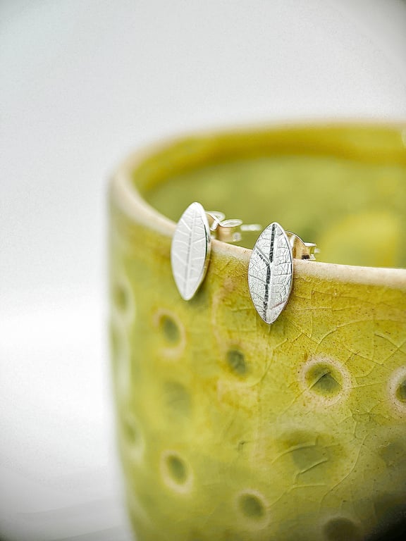 Sterling Silver Leaf print Stud Earrings