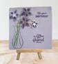 Birthday card, special friend, purple,silver flowers, Perfectly imperfect floral - Image 1