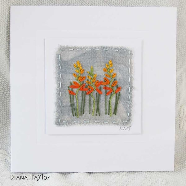 HAND EMBROIDERED HAND DYED FLORAL GREETINGS CARD