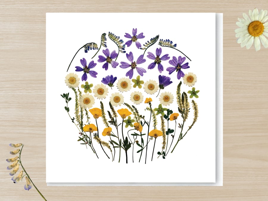 Flower Circle II, Pressed Flower Print card, 