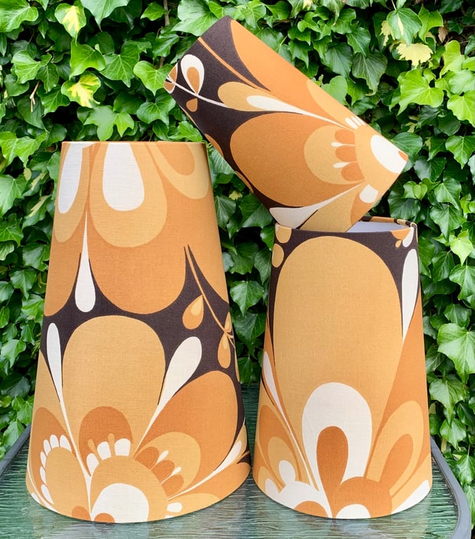 Funky 70s 60s MOD Groovy Brown Vintage Fabric Lampshade