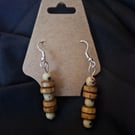 Beaded Drop Earrings in Wood and Dots