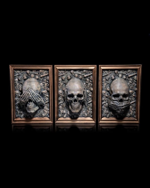 Three Wise Skulls 3D Printed Wall Art Decoration - Home Decor
