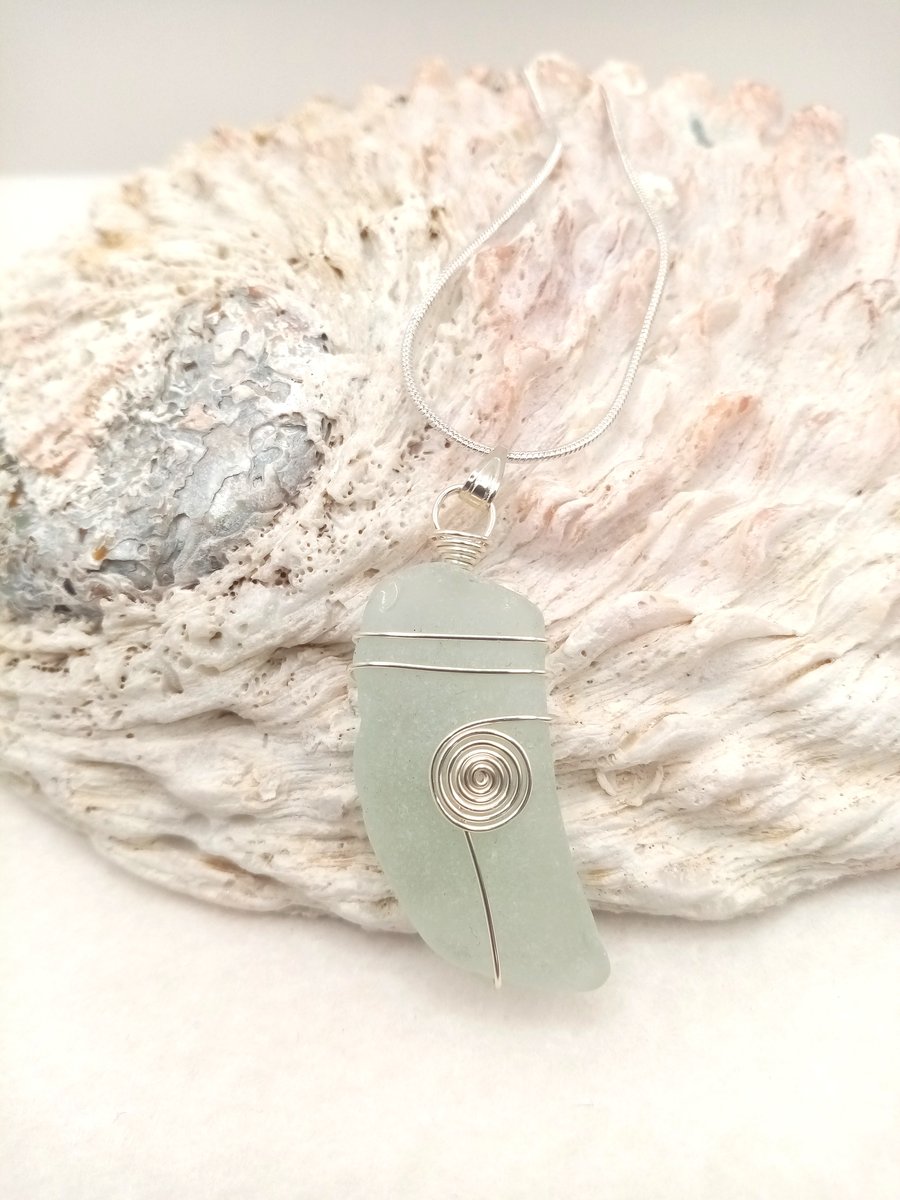 Wire Wrapped Sea Glass Necklace, Sea Glass, Gifts for her, Free Postage
