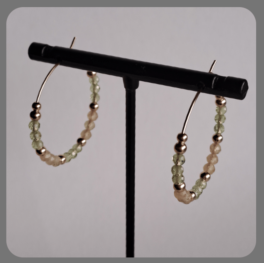 Yellow Apatite, Peridot and rolled gold hoop earrings