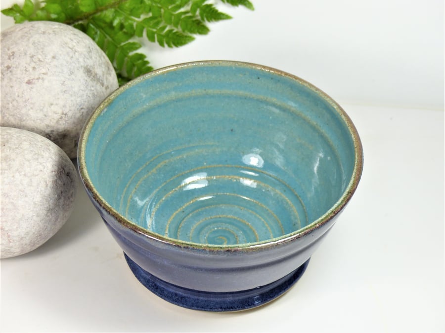 Spiral Summer Blue Breakfast Soup Salad Olive Tapas Bowl Ceramic Stoneware 