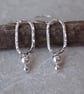 Hammered silver oval drop earrings, hammered silver dangle earrings, - Image 2