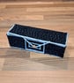 Pencil case with lid and gold button closure - black and grey with white edging - Image 5