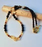 Citrine And Obsidian Necklace With Swarovski Topaz Crystals - Handmade In Devon - Image 3