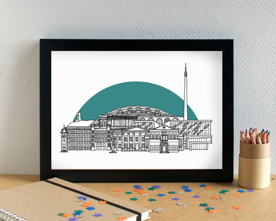Huddersfield Landmarks Skyline Art Print