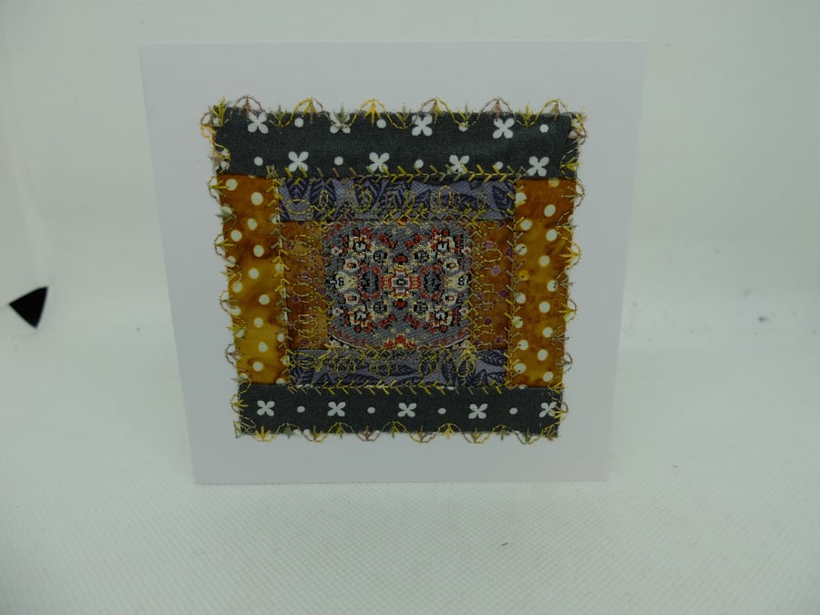 quilt block inspired greetings card with central silk embroidery fragment