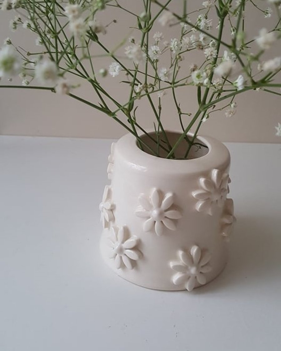 Small ceramic daisy bud vase, handmade