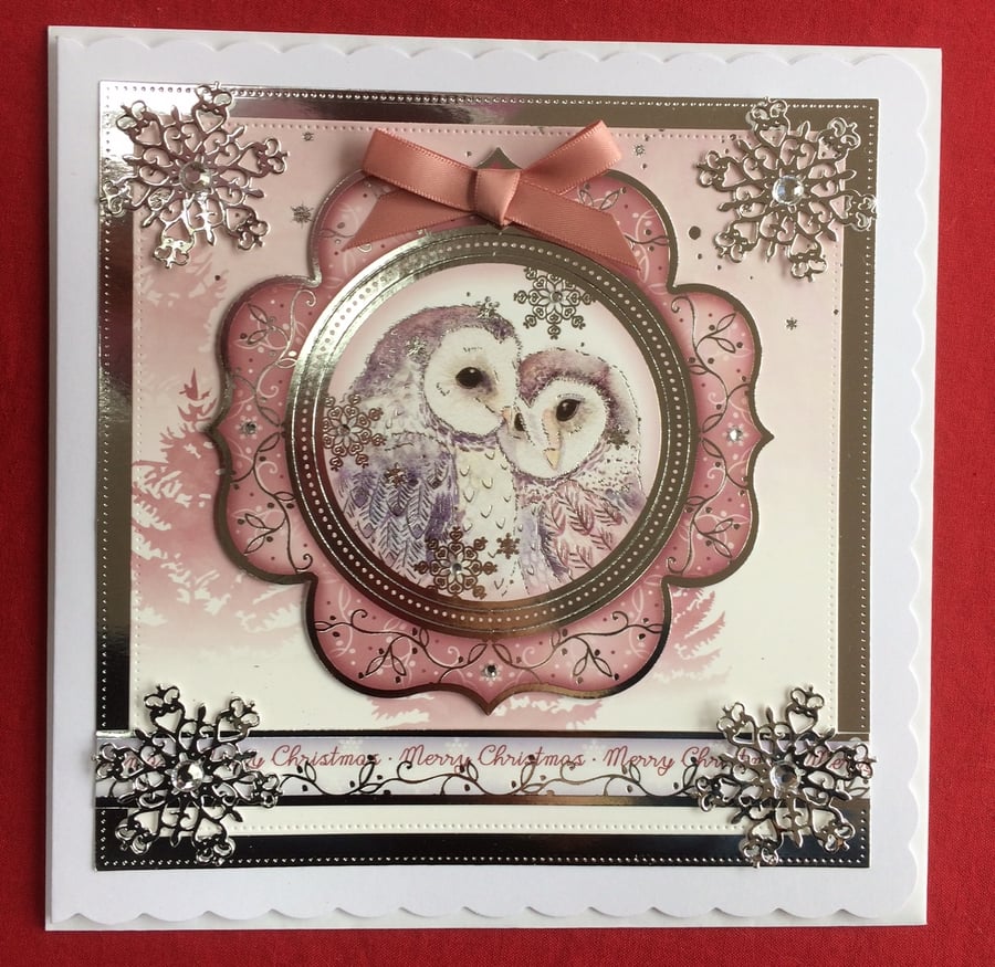 Christmas Card Merry Christmas Owls 3D Luxury Handmade