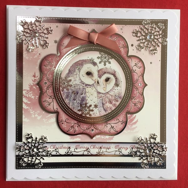 Christmas Card Merry Christmas Owls 3D Luxury Handmade