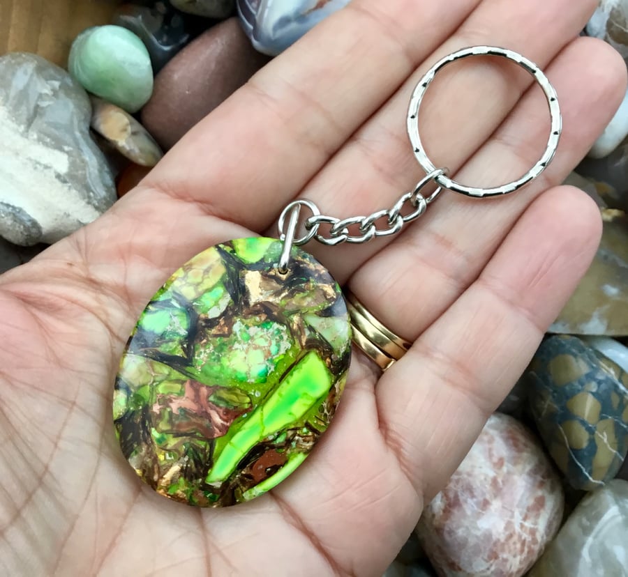 Metallic Sparkle! Stabilised Ocean Jasper Gemstone Keyring or Handbag Charm