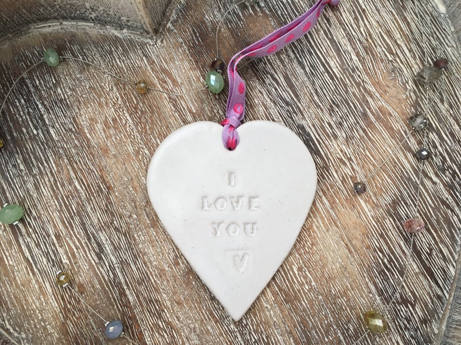 'I love you' Loveheart hanger, ceramic lovehearts gift idea, home decor, pottery